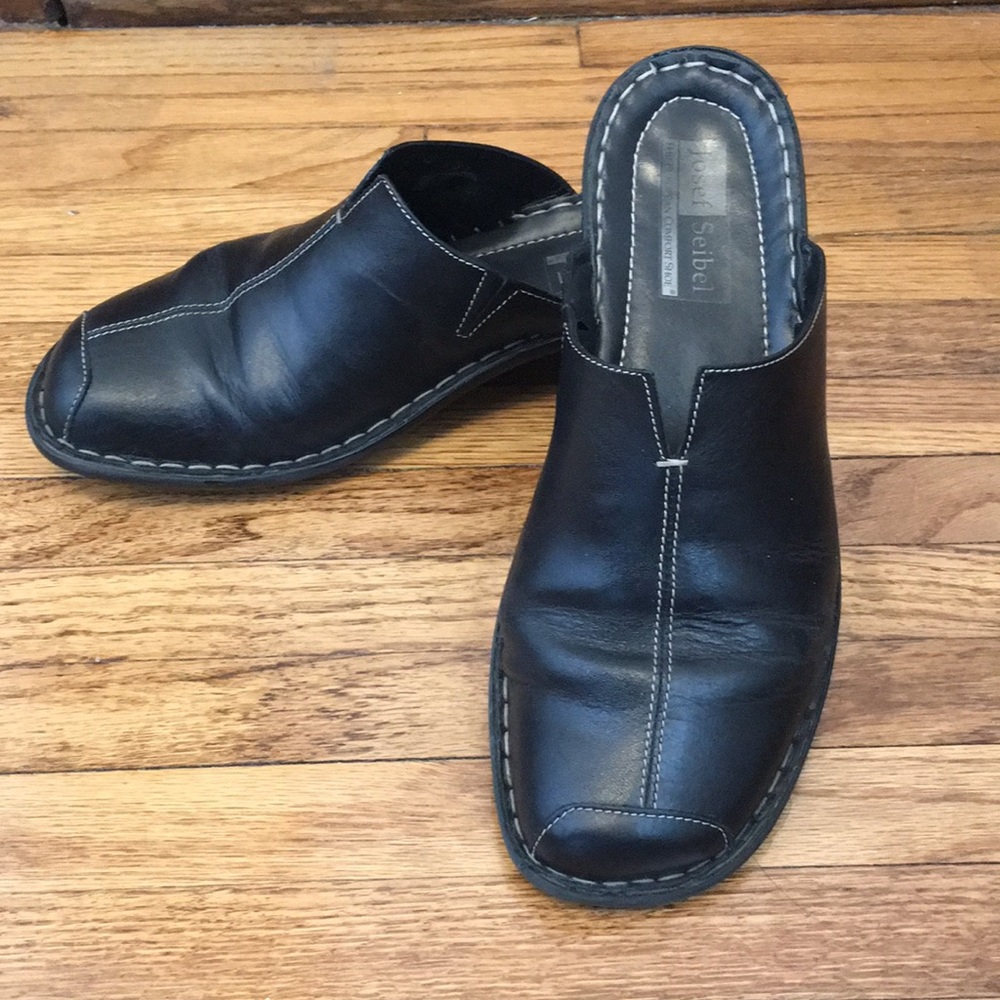 Josef Seibel Black Leather Slides Clogs Size 42